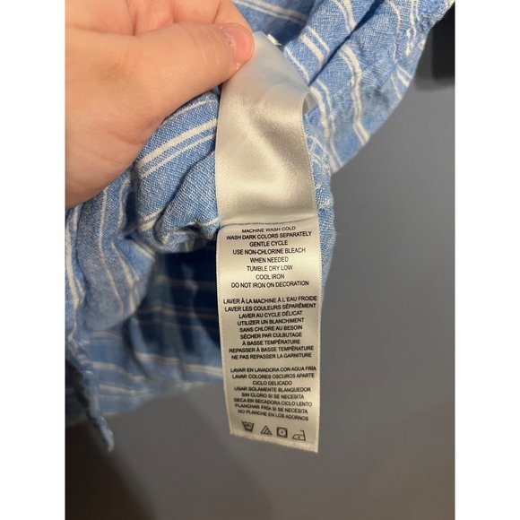 Ben Sherman Men’s Blue Striped Linen Rayon Short Sleeve‎ Button Up Shirt Size LG - Picture 9 of 9